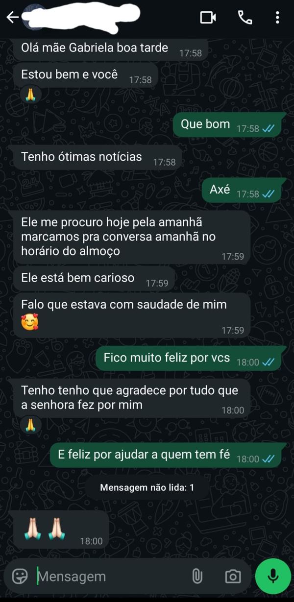 Print da conversa no WhatsApp em que a consulente conta que ele a procurou e marcou um encontro